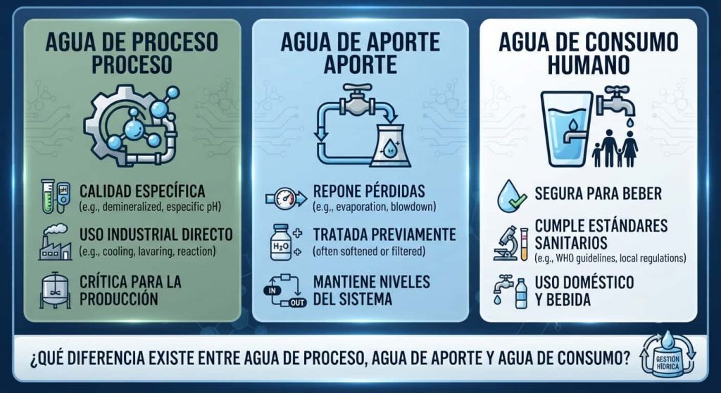 Agua de proceso, aporte y consumo diferencias